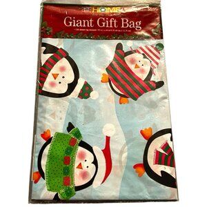 Holiday Giant Gift Bag With Penguins Design 36" X 44" For Christmas Wrap